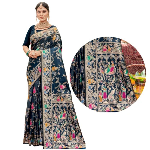 C Satin Green Focus Saree - Satin, 6 Meter, Embroidered Border, Unstitched Blouse Piece, Floral Print, Party Wear