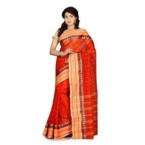 Dark Orange Ladies Cotton Saree