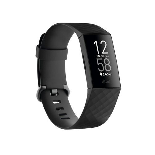 Fitbit Charge 4 Fitness Band - Rubber Material, Rectangular Shape, Black Color | Active Zone Minutes Alerts, Built-in Gps, Workout Intensity Map - Application: Cardio