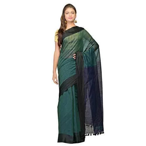 Green & Black Ladies Cotton Saree