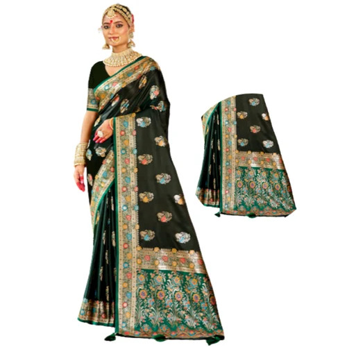 Green Satin Tea Post Saree