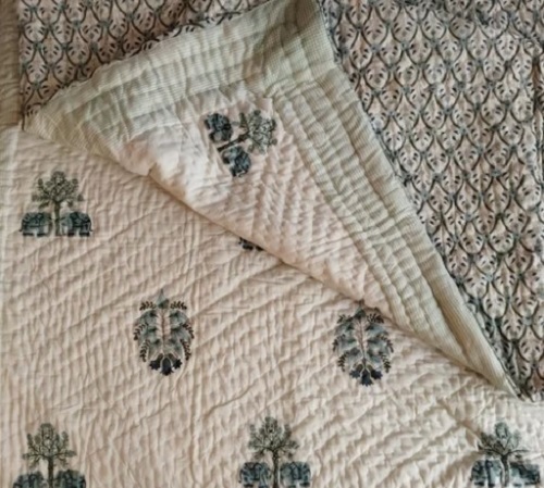Hand Block Printed Cotton Quilt - Full Size Printed, Fade-Proof Fabric, Easy to Fold, Winter Use