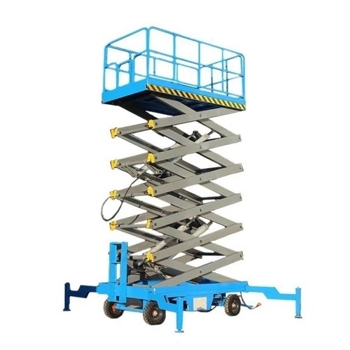 High Rise Scissor Lift - Blue, Standard Size, Hydraulic Operation | Heavy Duty, Durable, Stable Platform, Adjustable Height