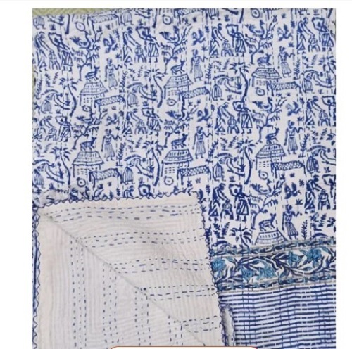Indian Vintage Kantha Quilts - Cotton Full Size, Printed | Shrink-Resistant, Tear-Resistant, Smooth Texture