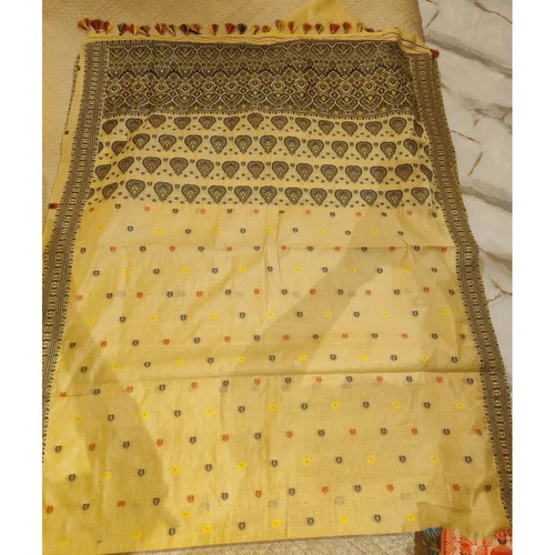 Light Yellow Assam Khadi Cotton Saree