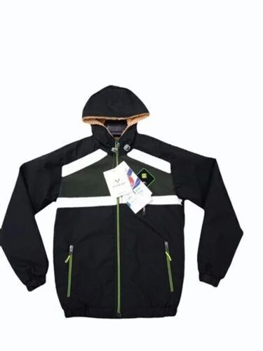 Men Polyester Winter Jacket - Size M, Black White, Breathable, Waterproof, Anti UV, Quick Dry, Hooded