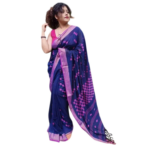 Navy Blue Pure Cotton Saree