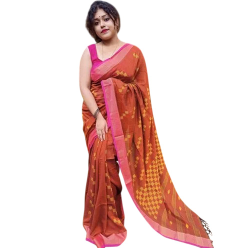 Orange Pure Cotton Saree