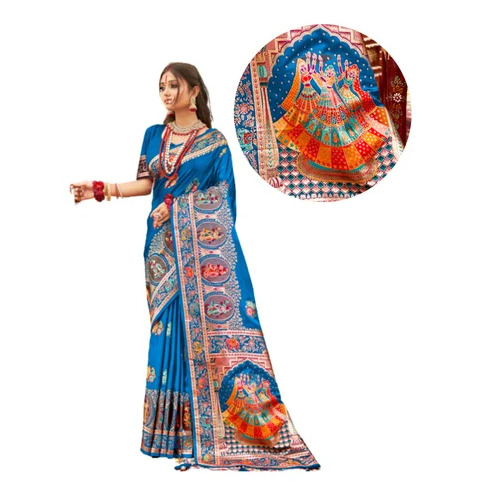 Royal Blue Satin Lemon Masala Saree