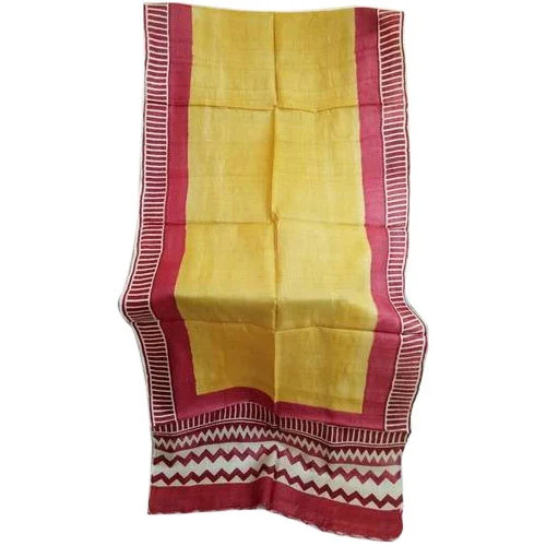 Tussar Silk Stole - Silk, 2 Meter x 21 Inch, Yellow | Comfortable Printed Silk Stole for Women