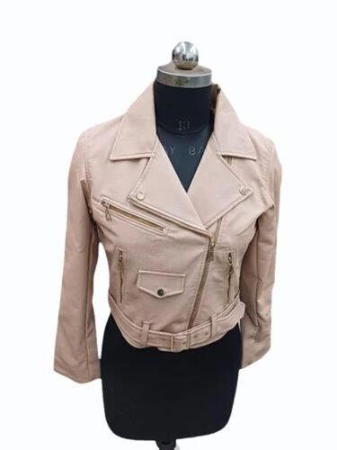 Women Beige Polyester Party Wear Jacket - Size M, Full Sleeves, Double Pockets | Breathable, Anti-Wrinkle, Quick Dry, Comfortable Fit