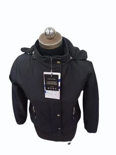Women Black Polyester Full Sleeve Jackets