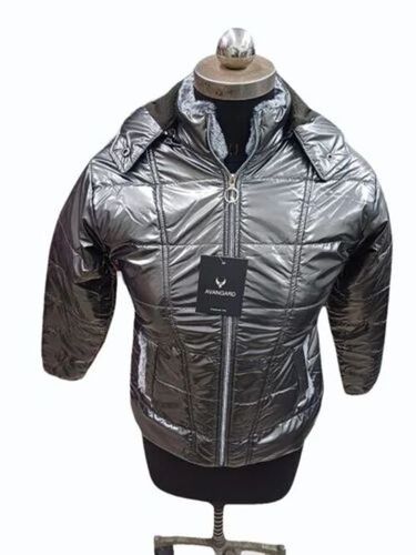 Women Metallic Silver Full Sleeves Jacket