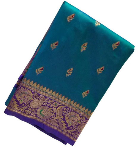 Blue Kanjivaram Art Silk Saree - Color: Dark Green