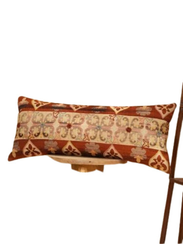 Brown Cream Botanical Breeze Embroidered Cotton Pillow Cover - 12x22 Inch, Rectangle Head Use