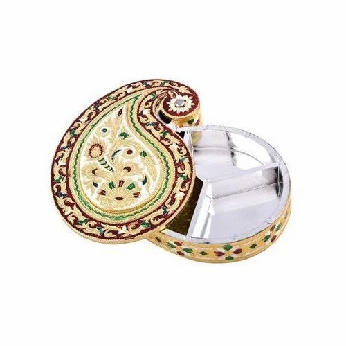 Designer Handicraft Dry Fruit Box - Wooden & White Metal Customized Size Multicolor | Meenakari Handicraft Eco Friendly Fine Finish