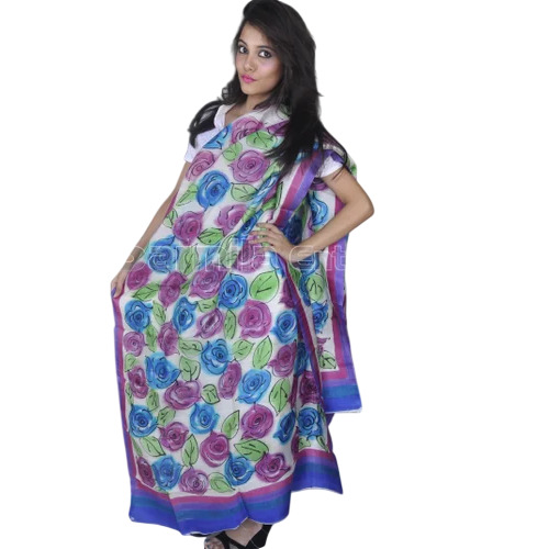 Floral Hand Painted Silk Dupatta - Pure Silk, Multicolor | Comfortable, Machine Wash, Women's Seasonal Wear
