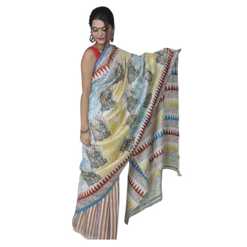 Hand Block Printed 3 Ply Murshidabad Silk Saree