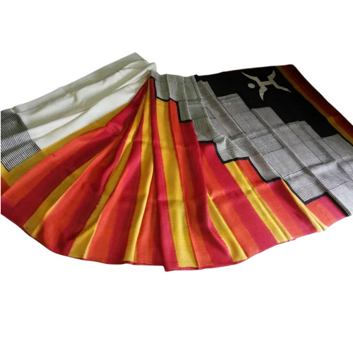 Hand Block Tussar Silk Sarees - Silk, 6 Meter, Multicolor | Printed Pattern, Party Wear, Bengali Style, Winter