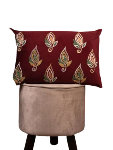 Maroon Paisley Charm Embroidered Velvet Pillow Cover - Velvet, 12x20 Inch, Maroon | Rectangular Head Pillow