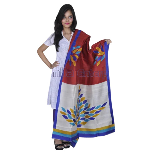 Multicolor Hand Painted Silk Dupatta - Pure Silk, Multicolor | Comfortable, Machine Wash