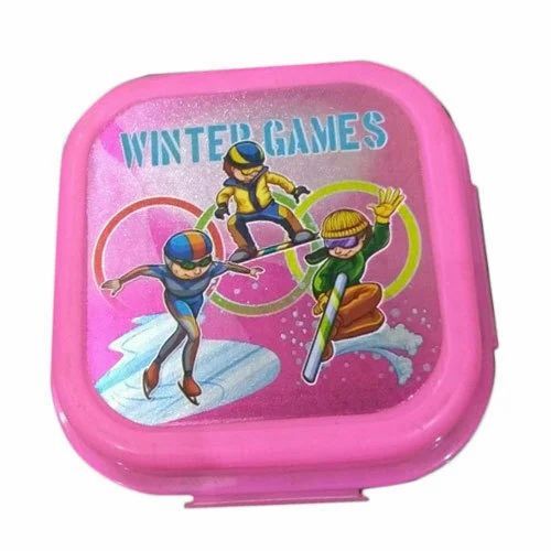 Pink Color Plastic Printed Lunch Box - Various Sizes, Fine Finished, Rectangular | Durable, Heat Resistant, Dishwasher Safe, Hand Wash