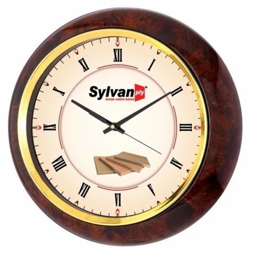Promotional Brown Wall Clock - Plastic, 12 Inch, Brown, Quartz | Elegant Round Analog Dial, Polished Finish
