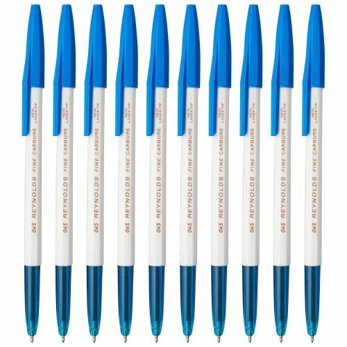 Reynolds 045 Fine Carbure Ball Pen - Plastic, 0.7mm Tip, Blue Ink | Durable, Lightweight, Textured Plastic Grip