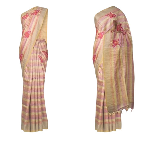Silk Linen Embroidered Sarees - Silk, 6 Meter, With Blouse Piece | Jacquard Work, Party Wear, Winter