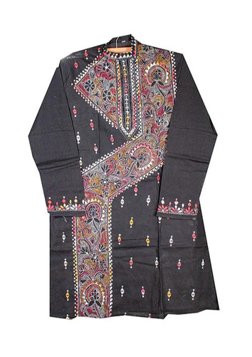 Black Kantha Stitch Kurta For Men