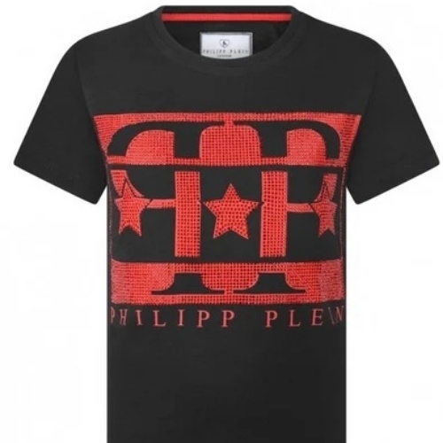 Philipp Plein Boys Black And Red Diamante Logo Top