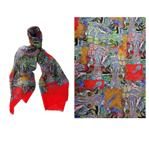 Designer Art Digital Printed Silk Tabby Stole