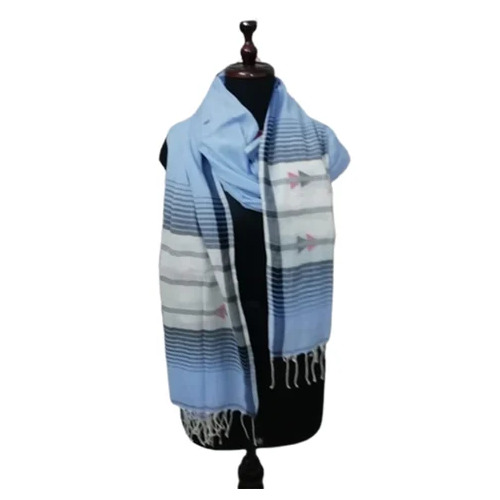Ladies Cotton Jamdani Stole - 1.8 Meters, Blue & White | Embroidered, Comfortable Fashion Stole for Women