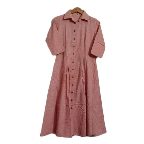 Ladies Peach Handloom Cotton Kurti