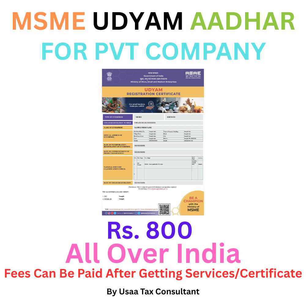 MSME Udyam Aadhar for Pvt Company LLP Partnership Firm
