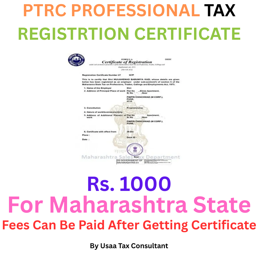 PTRC Professional Tax Registrtion Certificate for Maharashtra State