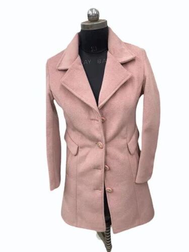 Women Pink Trench Woolen Overcoat