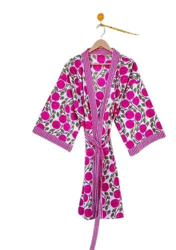 40 Inch Pink Tiger Print Cotton Kimono Robe