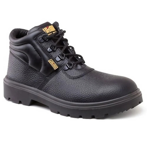 Chicago Pu Sole Safety Shoes - Leather, Black, Oil Resistant, Heat Resistant | Durable, Lightweight, Comfortable Fit, Breathable Lining, Ankle Support, Padded Collar, Lace Closure