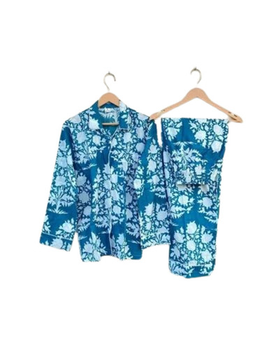 Dodgers Blue Cotton Floral Printed Pyjama Set