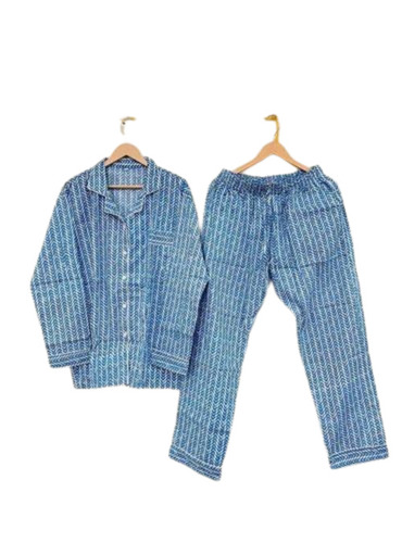 Duck Blue Cotton Pyjama Set - 26 Inch Shirt, 38 Inch Pajama, Printed Design | Elegant, Quick Dry, Comfortable Fit, Full Sleeves