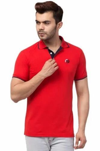 Men Polo T Shirt - Cotton, V-Neck, Red, Half Sleeves, Regular Fit | Lightweight, Breathable, Quick Dry, Comfortable Fit