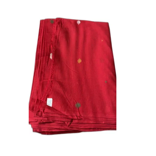 Red Handlooms Jamdani Cotton Soft Fabric - 100% Cotton, 44 Inch Width, Red | Lightweight, Floral Print, Fast Colors, Summer Apparel