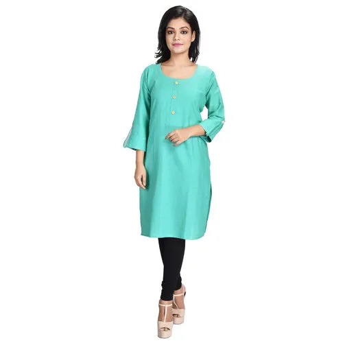 Aqua Green Plain Cotton Kurti