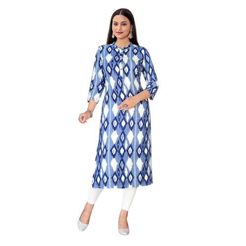 Blue Premium Rayon Floral Printed Kurti