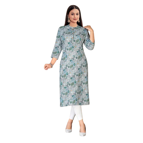Gray Premium Rayon Floral Printed Kurti
