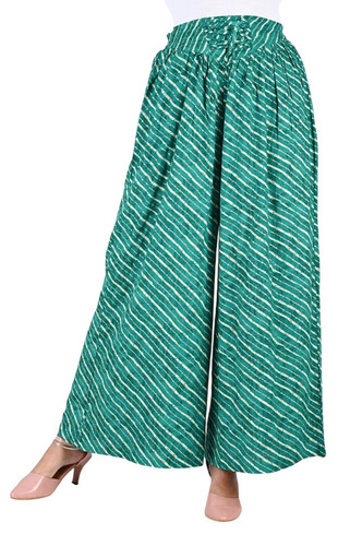Jaipuri Bandhari Palazzo Pants - Georgette, Free Size, Green | Casual Modern Women's Printed Palazzo