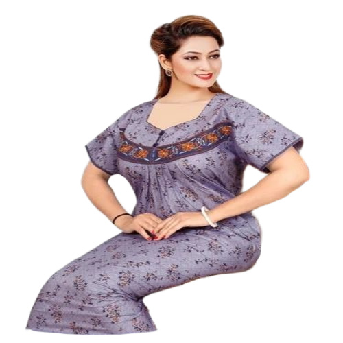 Ladies Fancy Purple Nighties - Cotton, L-XXL, Printed, Half Sleeve | Easy Washable, Comfortable, Fine Finish