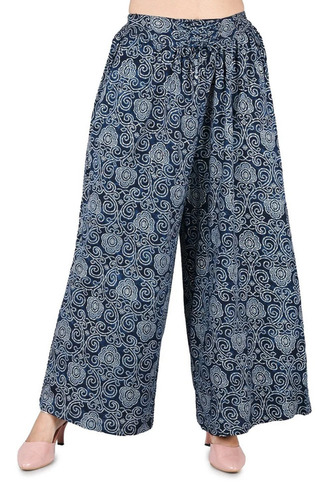 Ladies Jaipuri Bandhari Palazzo Pants - Georgette, Free Size, Navy Blue | Casual, Printed, All Season Wear