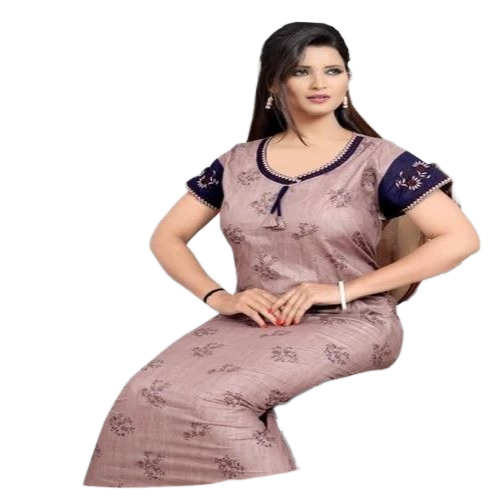 Ladies Soft Nighties - Cotton, Free Size, Pink Printed | Easy Washable, Comfortable, Fine Finish